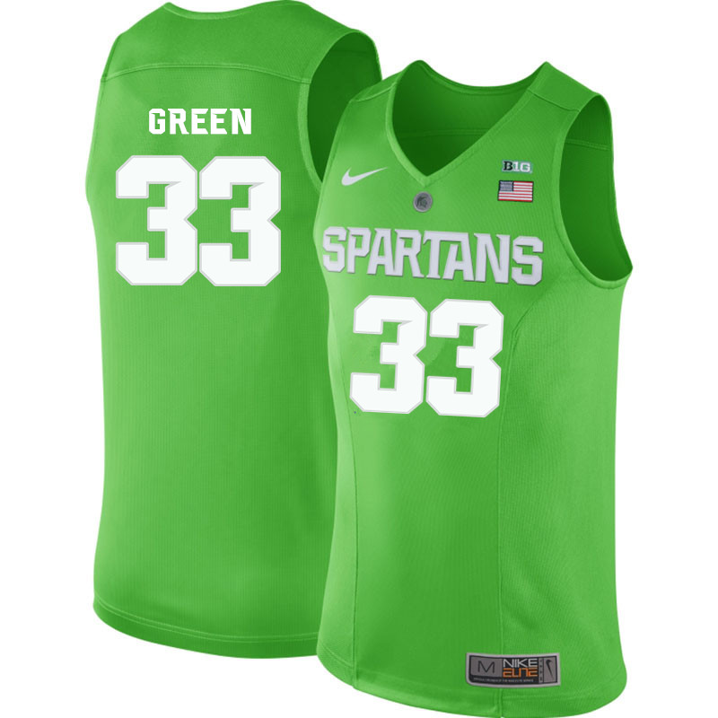 Men #33 Johnny Green Michigan State Spartans College Basketball Jerseys-Apple Green